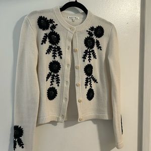 Alex Mill Becca Embroidered Cardigan XS 100% Wool Cream / Black